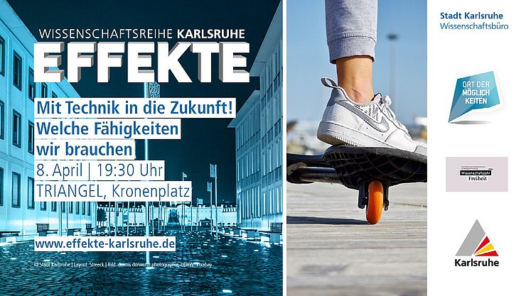 Neben dem Logo und Symbilbild der EFFEKTE-Reihe 2024-25 ist das Bild eines Skateboards mit Fuß und Bein darauf zu sehen, ganz rechts die Logos der Beteilgten.ogos der Veranstalter